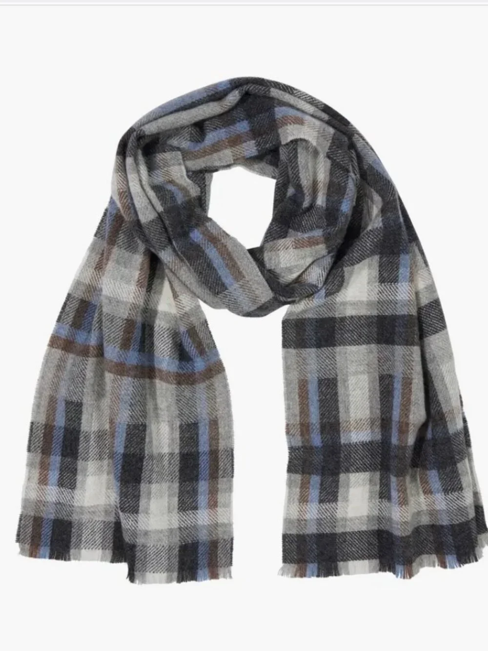 Bruno Magli Blue & Gray Mixed Weave Plaid Cashmere Scarf OS NWT